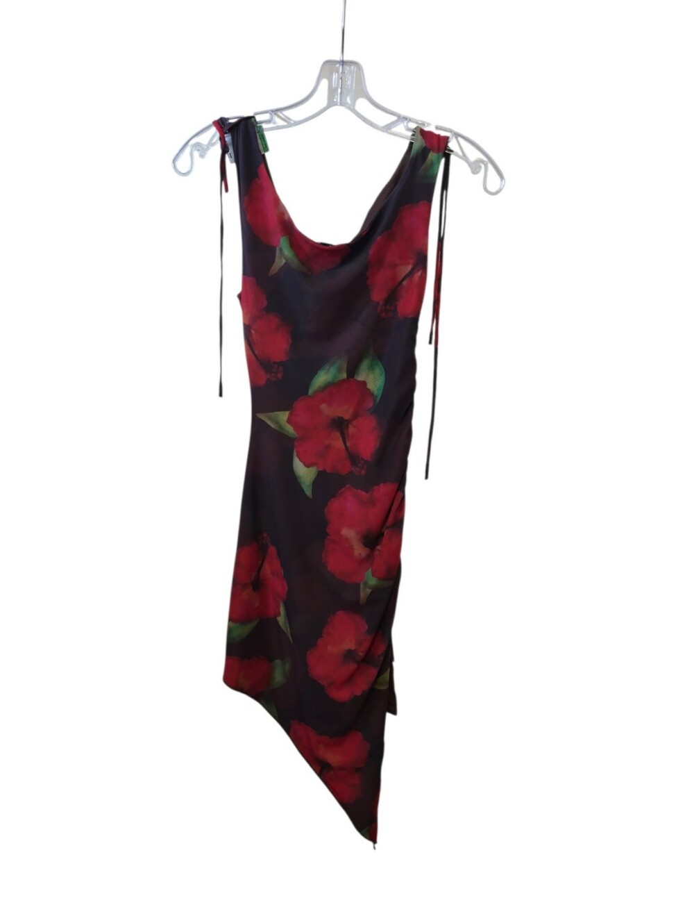 Princess Polly Floral Ruched Asymmetrical Midi Dress Brown Red Mesh Size 2 - Picture 2 of 4
